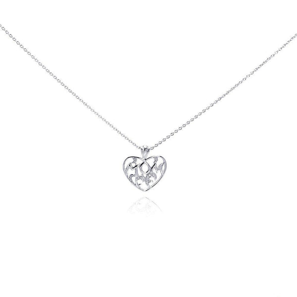 Silver 925 Rhodium Open Heart Filigree CZ Necklace - BGP00226 | Silver Palace Inc.