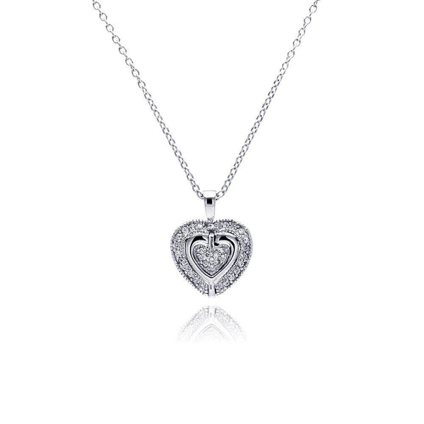 Silver 925 Rhodium Heart CZ Necklace - BGP00227 | Silver Palace Inc.