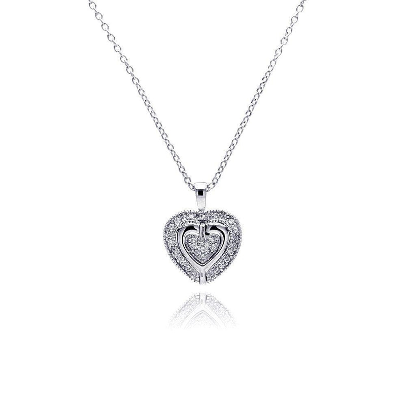 Silver 925 Rhodium Heart CZ Necklace - BGP00227 | Silver Palace Inc.