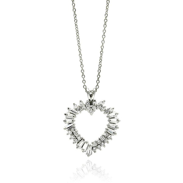 Silver 925 Rhodium Open Heart CZ Necklace - BGP00234 | Silver Palace Inc.