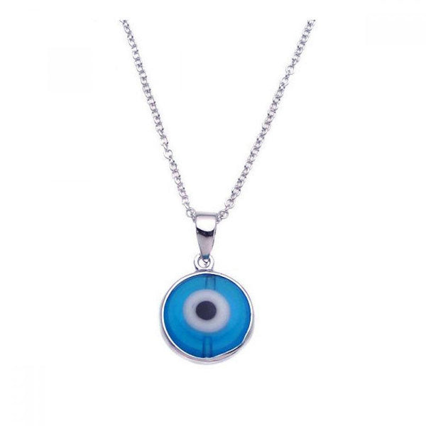Silver 925 Rhodium Plated Blue Evil Eye Necklace - BGP00240 | Silver Palace Inc.