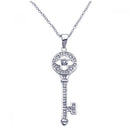 Silver 925 Rhodium Plated Key CZ Inlay Necklace - BGP00246 | Silver Palace Inc.