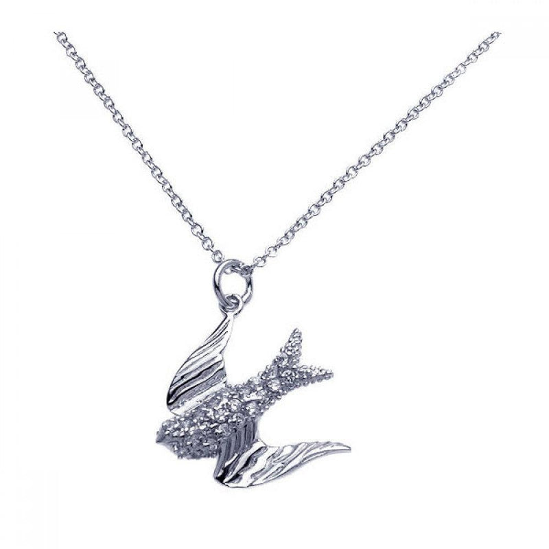 Silver 925 Rhodium Dove CZ Dangling Necklace - BGP00253 | Silver Palace Inc.