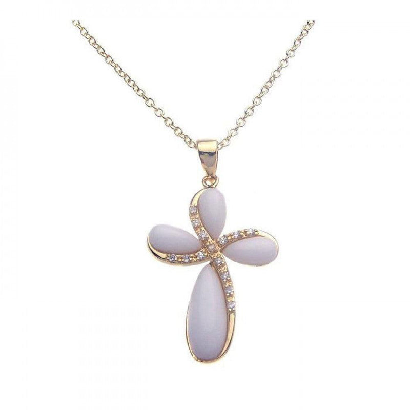Silver 925 Gold Plated Ivory Cross CZ Necklace - BGP00259 | Silver Palace Inc.