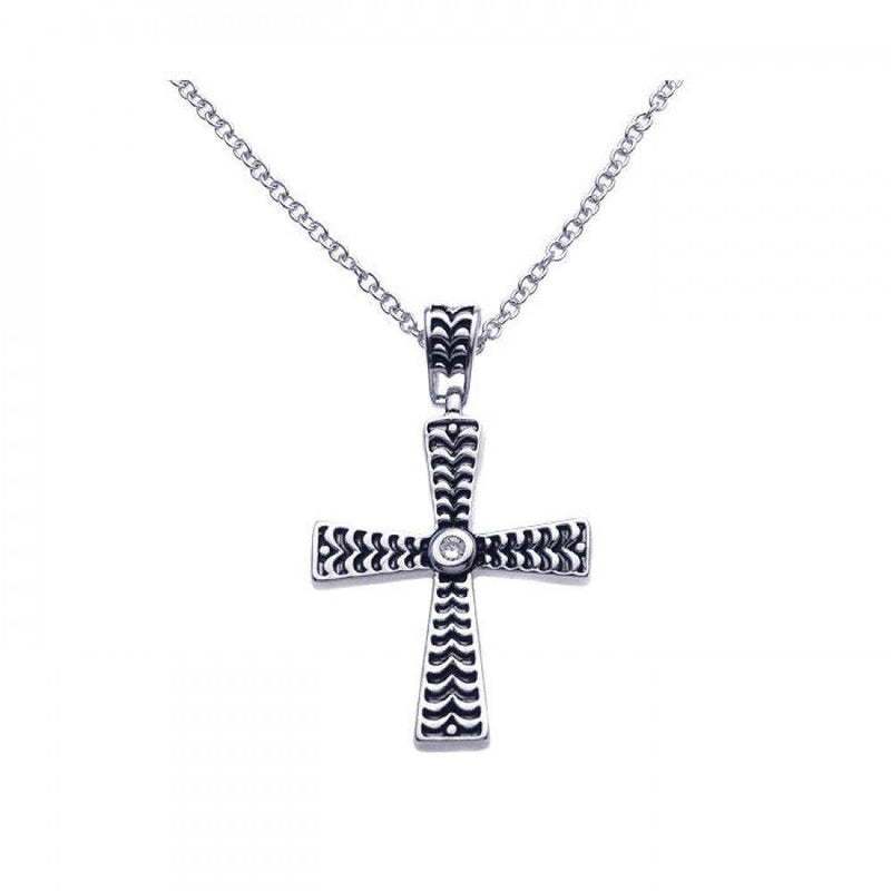 Closeout-Silver 925 Black and Rhodium Cross CZ Necklace - BGP00262 | Silver Palace Inc.