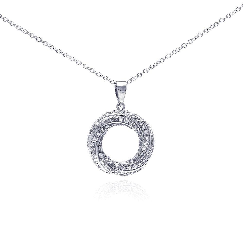 Silver 925 Rhodium Plated Open Circle CZ Dangling Necklace - BGP00265CLR | Silver Palace Inc.