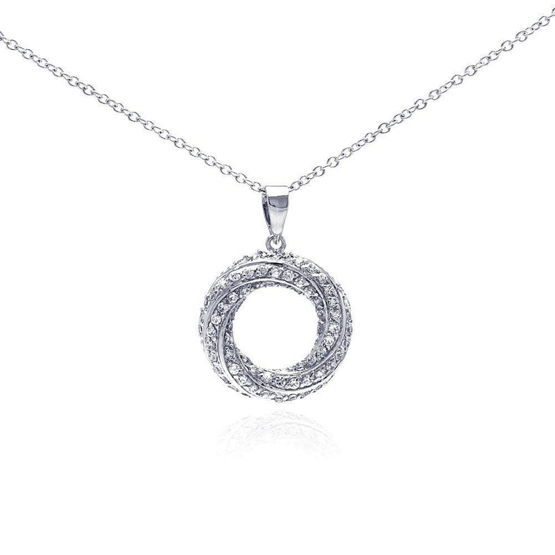 Silver 925 Rhodium Plated Open Circle CZ Dangling Necklace - BGP00265CLR | Silver Palace Inc.