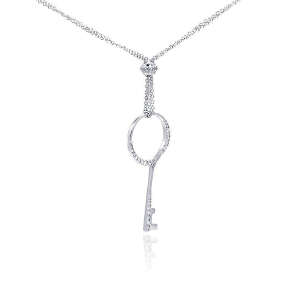 Silver 925 Rhodium Plated Open Circle Key CZ Necklace - BGP00279 | Silver Palace Inc.