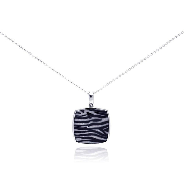 Closeout-Silver 925 Rhodium Plated Square Zebra CZ Necklace - BGP00281 | Silver Palace Inc.