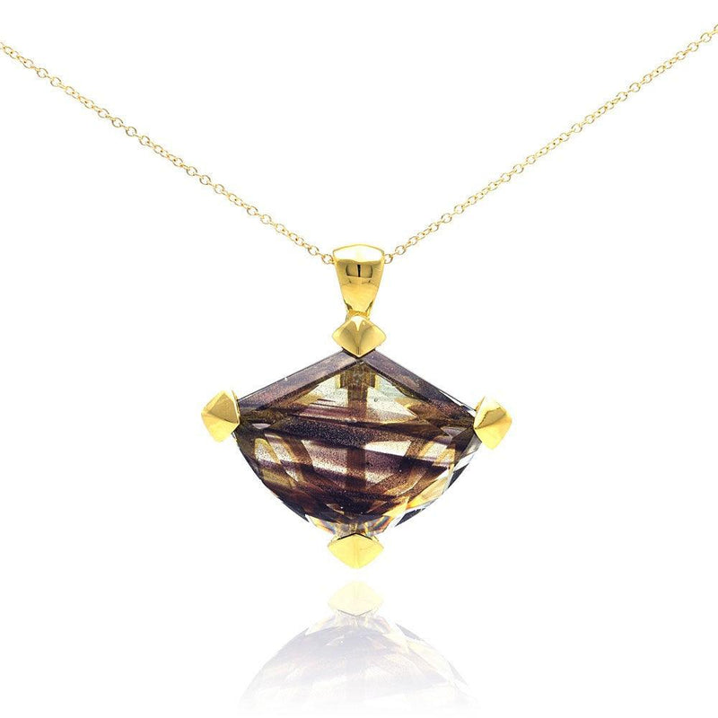 Closeout-Silver 925 Gold Plated Brown Stripe CZ Necklace - BGP00284 | Silver Palace Inc.