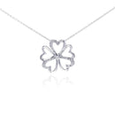 Silver 925 Rhodium Plated Open Heart Flower CZ Necklace - BGP00287 | Silver Palace Inc.