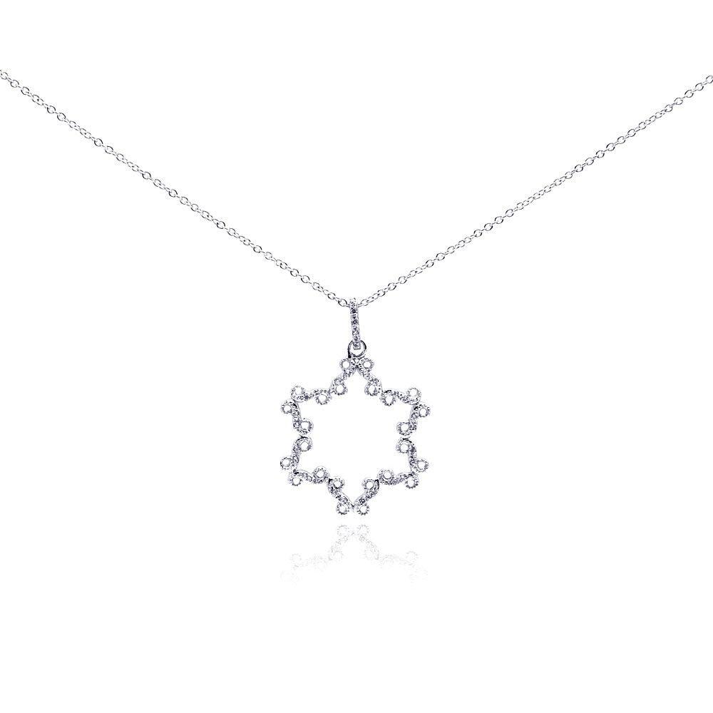 Closeout-Silver 925 Rhodium Plated Open Star CZ Necklace - BGP00290 | Silver Palace Inc.