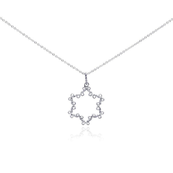 Closeout-Silver 925 Rhodium Plated Open Star CZ Necklace - BGP00290 | Silver Palace Inc.