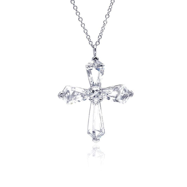 Closeout-Silver 925 Rhodium Plated Cross CZ Necklace - BGP00297 | Silver Palace Inc.