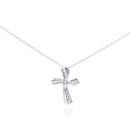Silver 925 Rhodium Plated Curvy Cross CZ Necklace - BGP00298 | Silver Palace Inc.