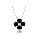 Closeout-Silver 925 Rhodium Plated Black Onyx Clover CZ Necklace - BGP00301 | Silver Palace Inc.