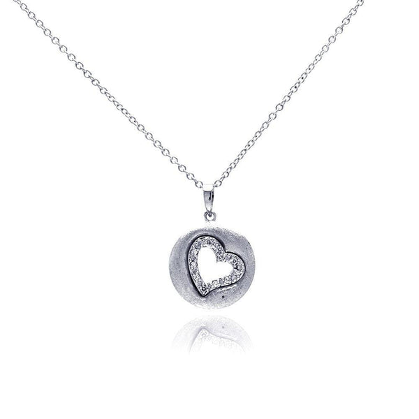 Silver 925 Rhodium Plated Open Heart Imprint CZ Necklace - BGP00304 | Silver Palace Inc.