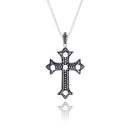 Closeout-Silver 925 Black Rhodium Plated Cross CZ Necklace - BGP00305 | Silver Palace Inc.