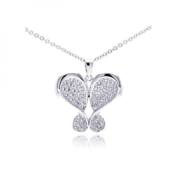 Silver 925 Rhodium Plated Butterfly Plated CZ Necklace - BGP00306 | Silver Palace Inc.