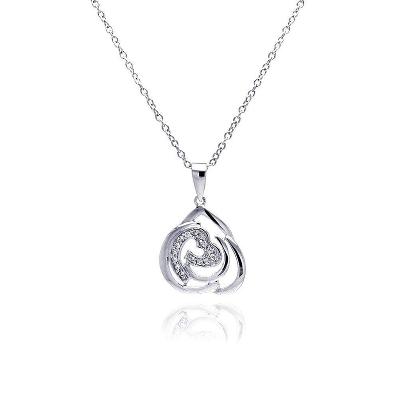 Silver 925 Rhodium Plated Abstract Design Heart CZ Necklace - BGP00309 | Silver Palace Inc.