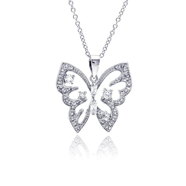 Silver 925 Rhodium Plated Open Butterfly CZ Necklace - BGP00310 | Silver Palace Inc.