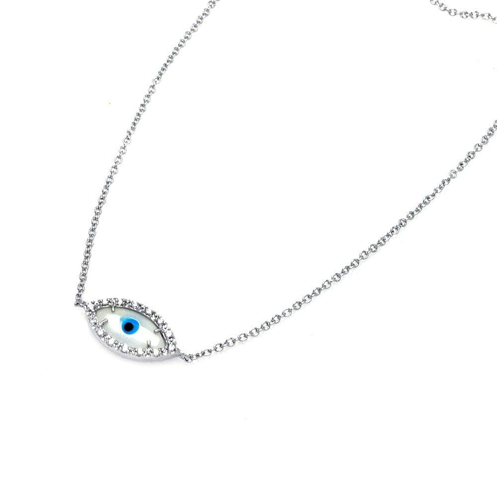 Silver 925 Rhodium Plated Evil Eye CZ Necklace - BGP00317 | Silver Palace Inc.
