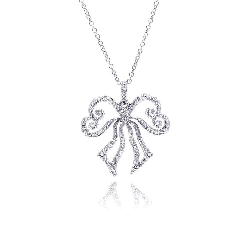 Closeout-Silver 925 Rhodium Plated Open Ribbon CZ Necklace - BGP00320 | Silver Palace Inc.