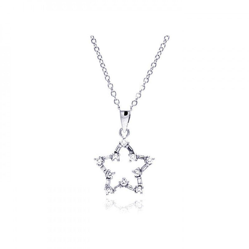 Closeout-Silver 925 Rhodium Plated Open Star CZ Necklace - BGP00324 | Silver Palace Inc.