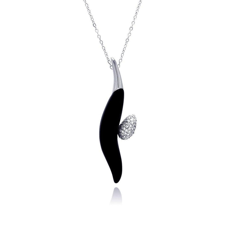 Closeout-Silver 925 Rhodium Plated Black Onyx CZ Necklace - BGP00326 | Silver Palace Inc.