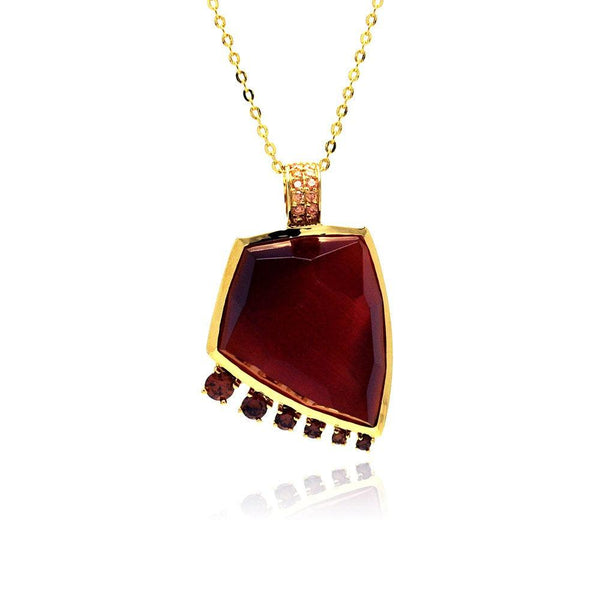 Closeout-Silver 925 Gold Plated Red CZ Necklace - BGP00327 | Silver Palace Inc.