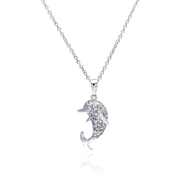 Silver 925 Rhodium Plated Dolphin CZ Necklace - BGP00329 | Silver Palace Inc.