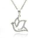 Silver 925 Rhodium Plated Open Dove CZ Necklace - BGP00330 | Silver Palace Inc.