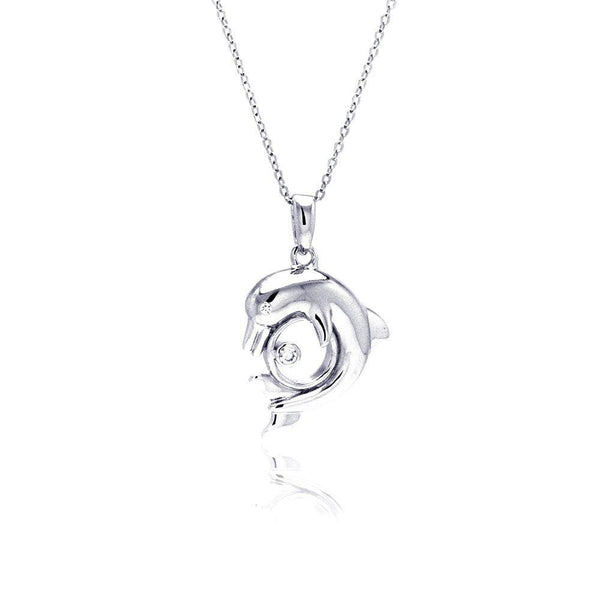 Silver 925 Rhodium Plated Dolphin CZ Necklace - BGP00335 | Silver Palace Inc.