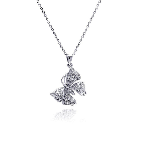 Silver 925 Rhodium Plated Butterfly CZ Necklace - BGP00339 | Silver Palace Inc.