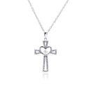 Silver 925 Rhodium Plated Heart Open Cross CZ Necklace - BGP00368 | Silver Palace Inc.