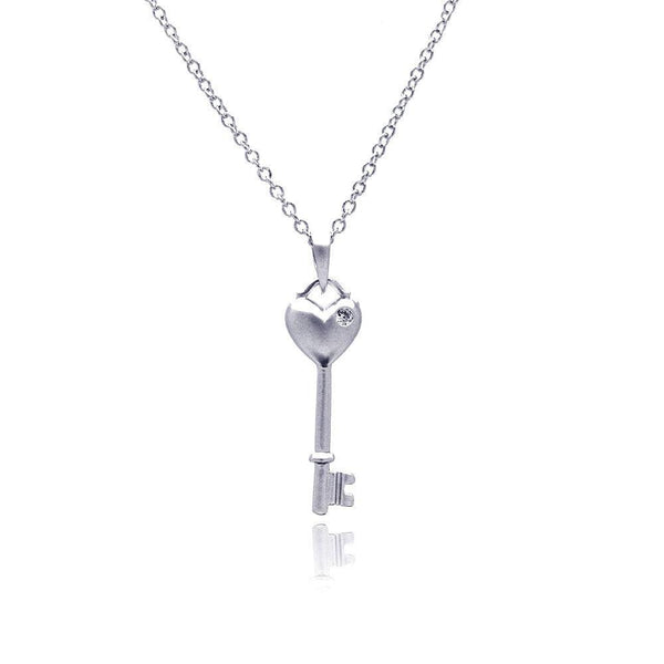 Silver 925 Rhodium Plated Heart Key CZ Necklace - BGP00369 | Silver Palace Inc.