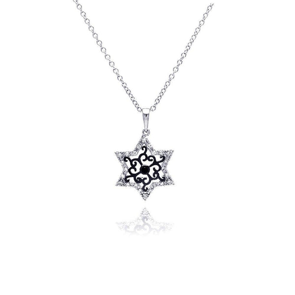 Silver 925 Rhodium Plated Open Star Black Filigree CZ Necklace - BGP00373 | Silver Palace Inc.