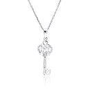 Silver 925 Rhodium Plated Open Key CZ Necklace - BGP00434 | Silver Palace Inc.