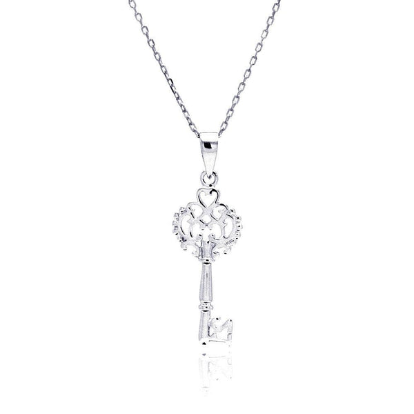 Silver 925 Rhodium Plated Open Key CZ Necklace - BGP00434 | Silver Palace Inc.