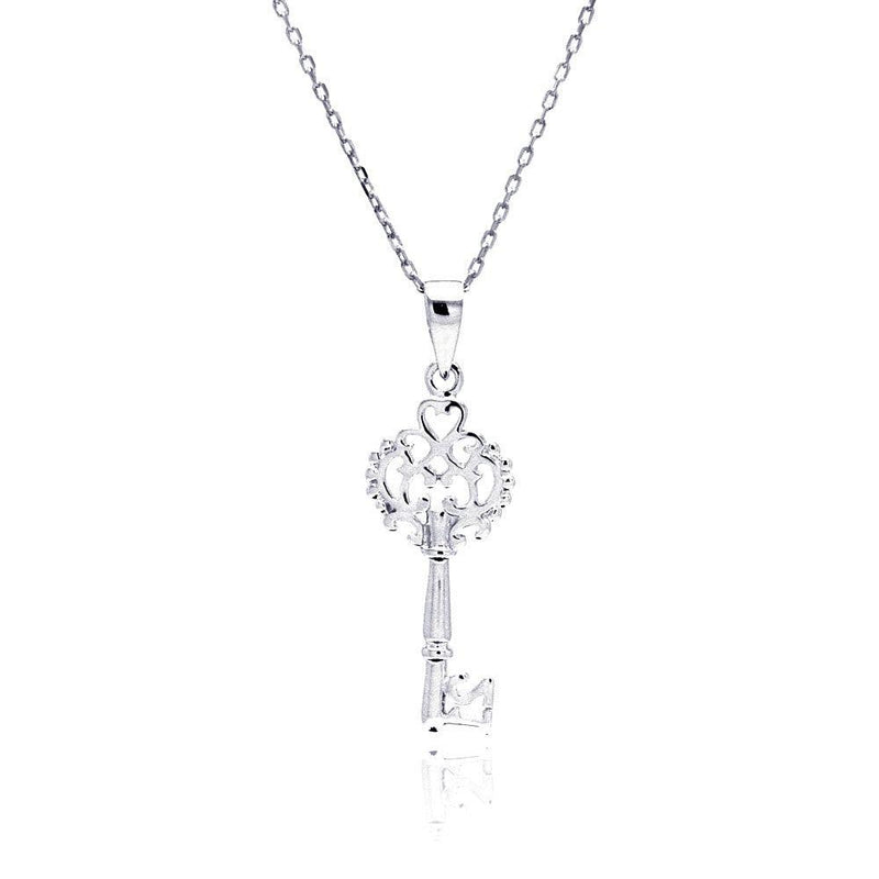 Silver 925 Rhodium Plated Open Key CZ Necklace - BGP00434 | Silver Palace Inc.