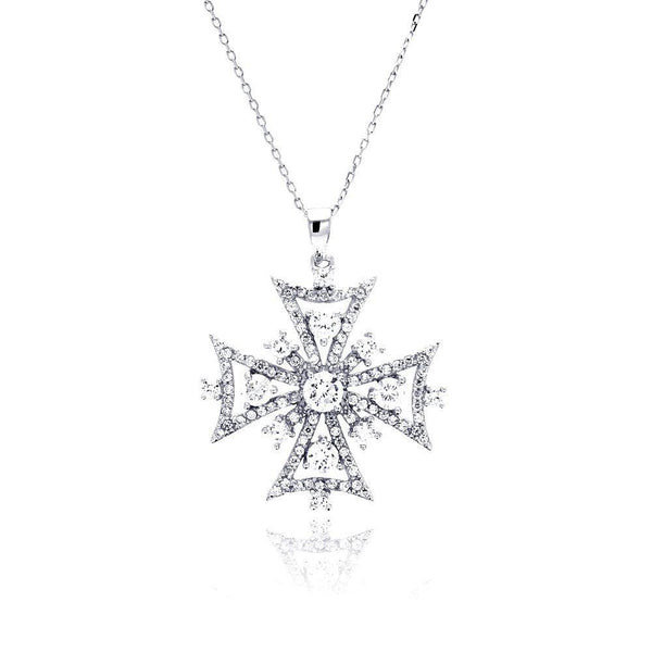 Silver 925 Rhodium Plated Outline Cross CZ Necklace - BGP00435 | Silver Palace Inc.