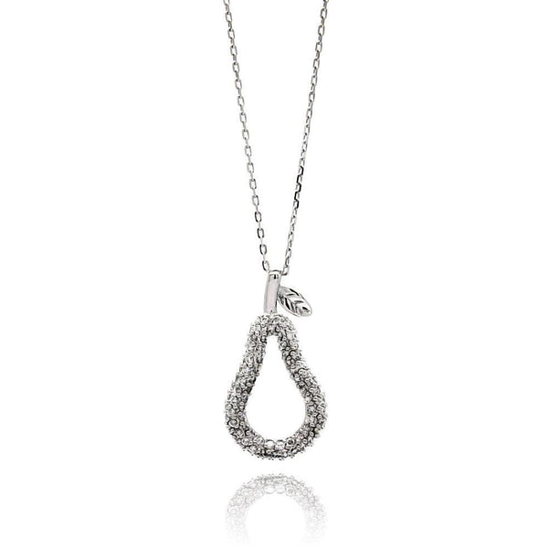 Closeout-Silver 925 Rhodium Plated Open Teardrop Pear Eggplant CZ Necklace - BGP00437 | Silver Palace Inc.