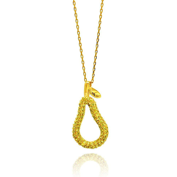 Closeout-Silver 925 Gold Plated Teardrop Pear CZ Necklace - BGP00438 | Silver Palace Inc.