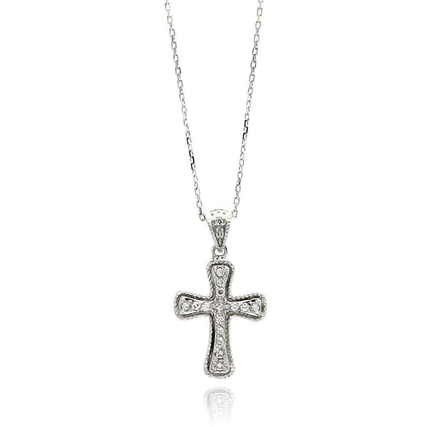 Silver 925 Rhodium Plated Cross CZ Necklace - BGP00468 | Silver Palace Inc.