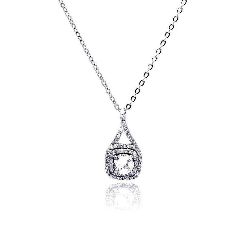 Silver 925 Rhodium Plated Square CZ Necklace - BGP00470 | Silver Palace Inc.
