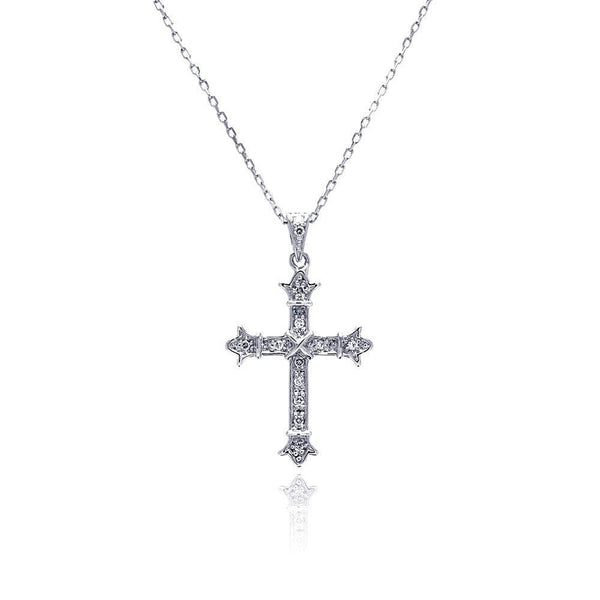 Silver 925 Rhodium Plated Cross CZ Necklace - BGP00480 | Silver Palace Inc.