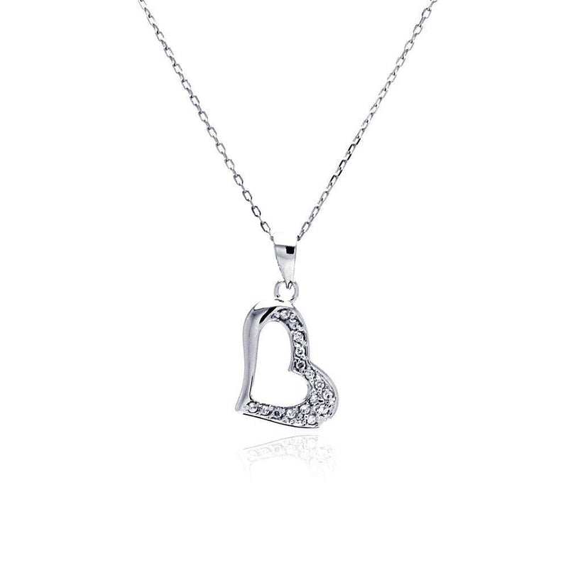 Silver 925 Rhodium Plated Open Heart CZ Necklace - BGP00481 | Silver Palace Inc.