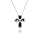 Silver 925 Rhodium Plated Open Black and Clear Cross CZ Necklace - BGP00482 | Silver Palace Inc.