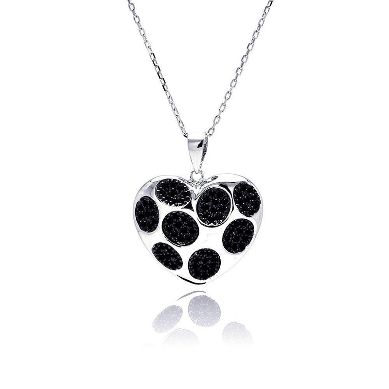 Silver 925 Rhodium Plated Black Dot Heart CZ Necklace - BGP00489 | Silver Palace Inc.