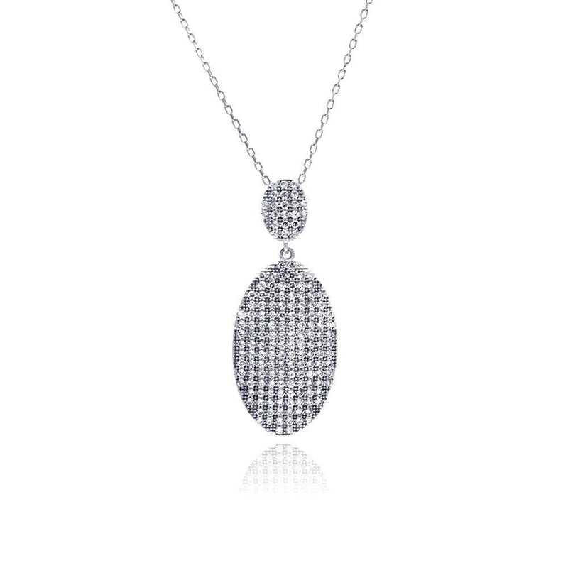 Silver 925 Rhodium Plated Hanging Oval CZ Necklace - BGP00490 | Silver Palace Inc.